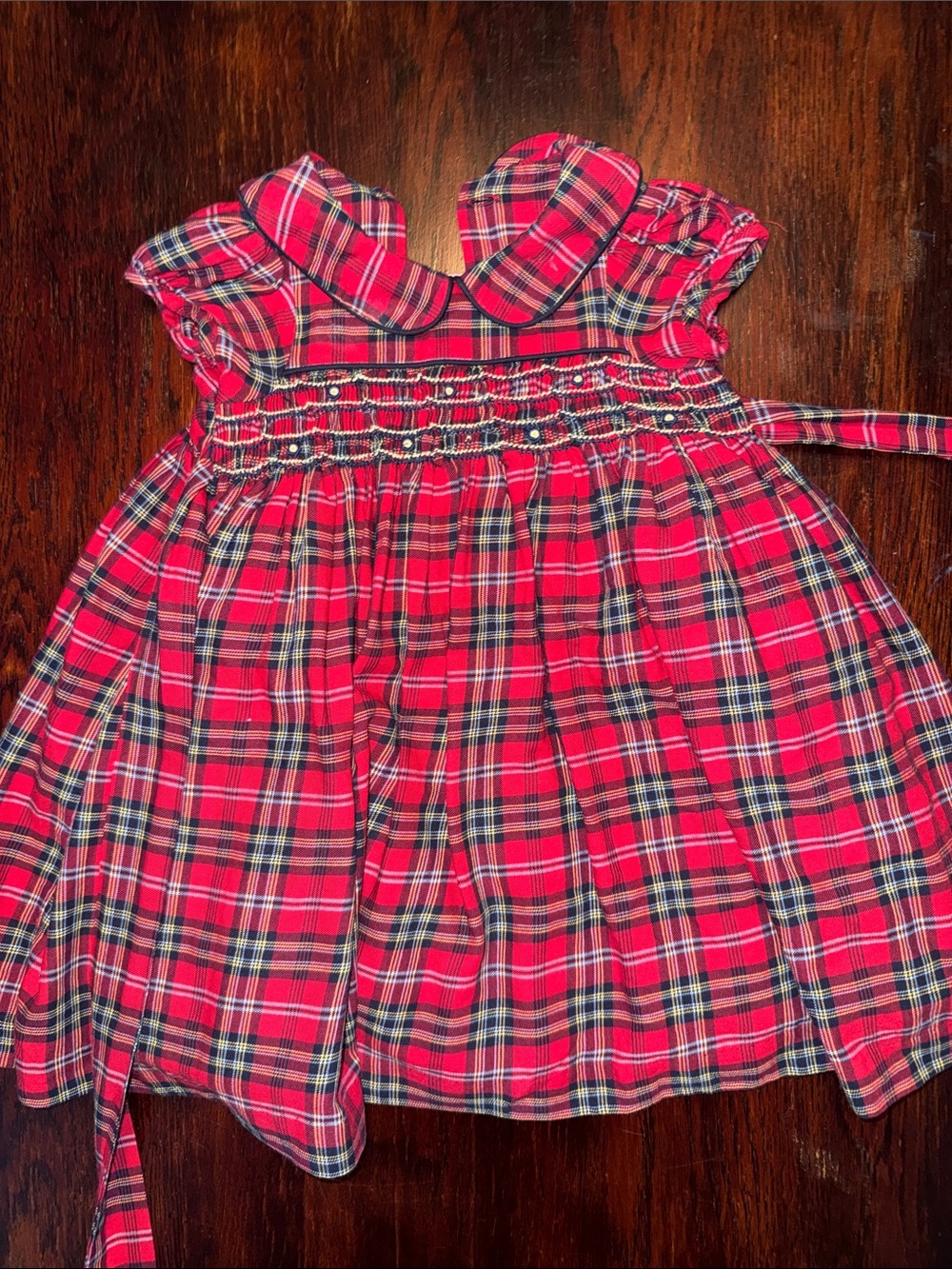 Laura Ashley Red Plaid Smocked Dress with Peter Pan Collar